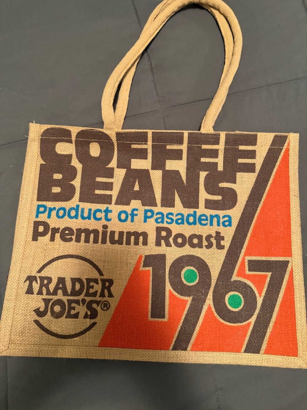 Trader Joe’s  Pasadena coffee BeansBeige and Orange 'Coffee Beans' Jute Tote Bag
